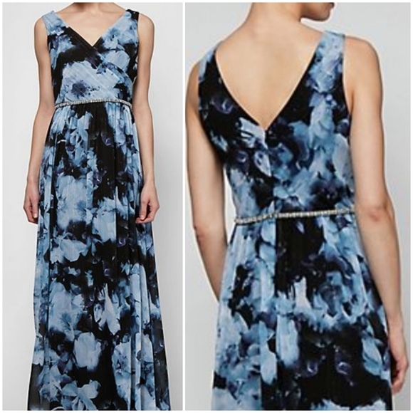 SL Fashions Dresses & Skirts - Beaded Floral-printed Chiffon Surplice Maxi Dress NWOT